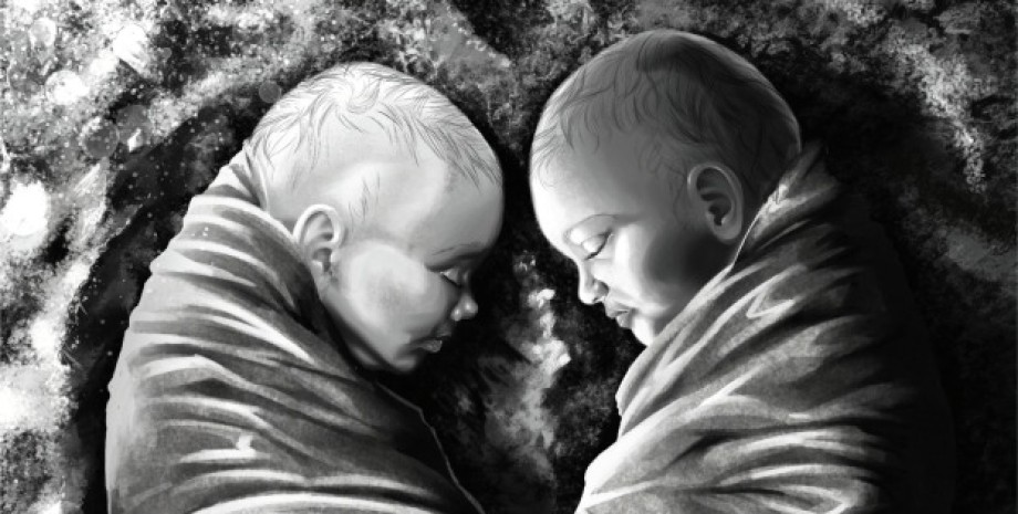 Рисунок захоронения близнецов из Трагурии Хорватия, Археологи, Археология, близнецы, захоронения, история, кладбище, Римская империя