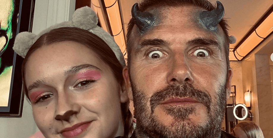 Дэвид Бекхэм дочь Харпер, семья дэвида бэкхема, хэллоуин 2023, виктория бэкхэм дети, бэкхэм в образе черта