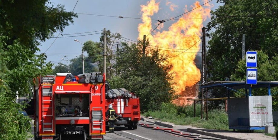 Пожар в Донецке, донецк, взрыв, газопровод, взрыв в донецке, Буденновский район, мушкетовский мост, станция мушкетовская