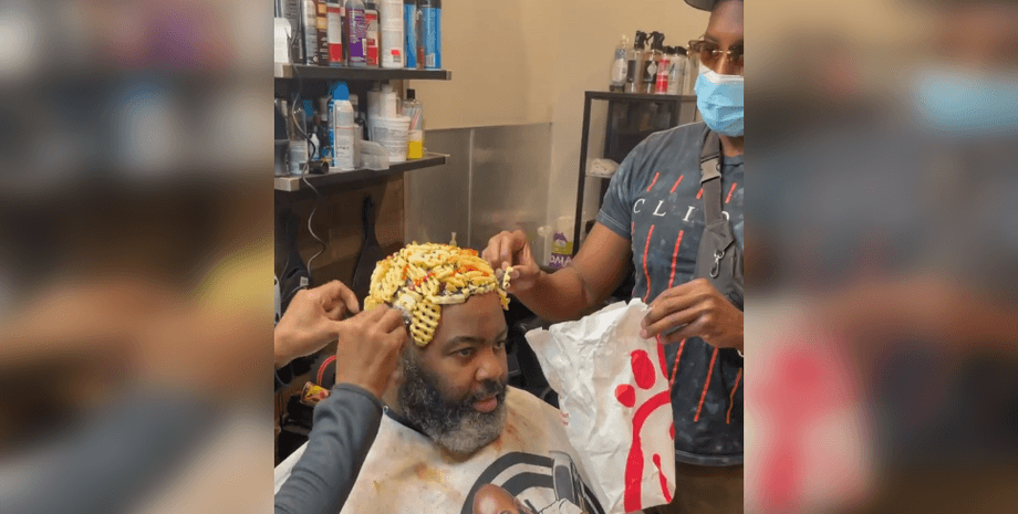 зачіска з чіпсів, дивна зачіска, укладка, перукар, барбер