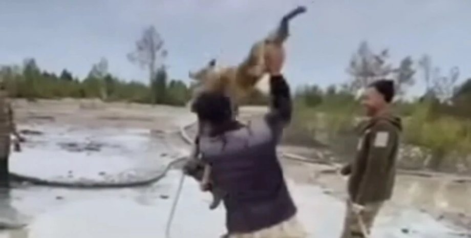 мужчина бросает собаку