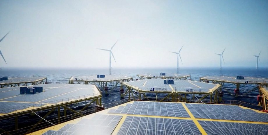 Yellow Sea No. 1, солнечные панели, ветряные турбины, Китай, фото