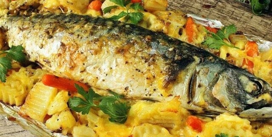Запечена скумбрія скумбрія, картопля страва, їжа, вечеря