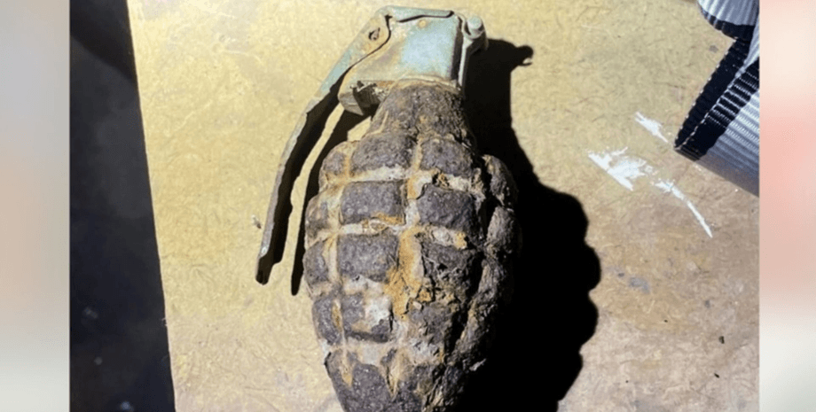 Ржавая ручная граната времен Второй мировой, обнаруженная трехлетним мальчиком во дворе дома