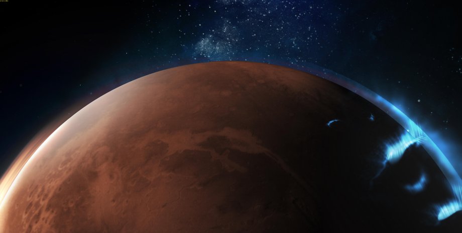 космос, Марс, поверхность, полярное сияние, фото