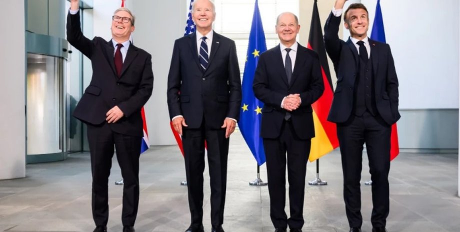 Джо Байден, Эмманюэль Макрон, Олаф Шольц, Кир Страмер, США Украина в НАТО, Франция и НАТО, Германия Украина НАТО, Британия НАТО