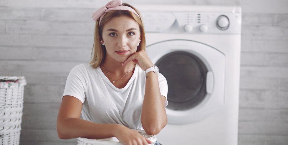 девушка, стиральная машина