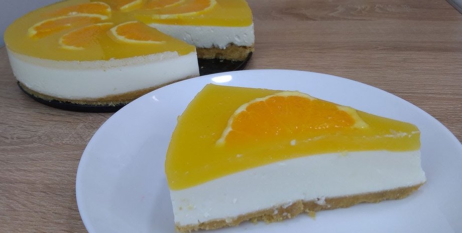 Чизкейк с апельсиновым желе, чизкейк без выпечки, рецепт чизкейк, простой рецепт чизкейка, как приготовить чизкейк