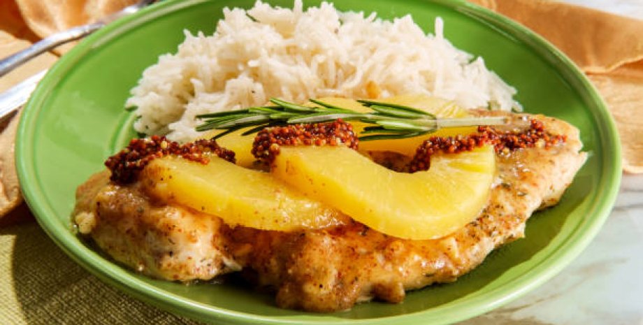курица с ананасами, курица под сыром, кулинарный рецепт, фото