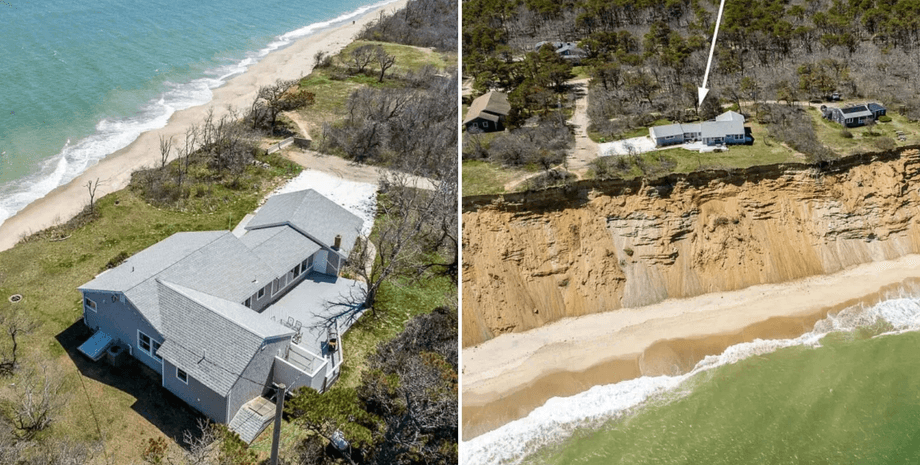 Пляжный домик в США, дом на краю обрыва, дом смоет волнами, риск разрушения, дешевая недвижимость, опасная сделка,
