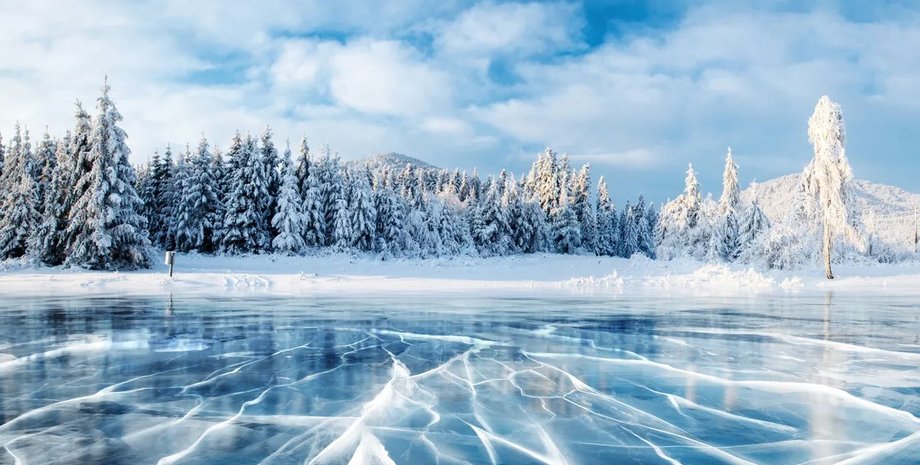 озеро, замерзле озеро