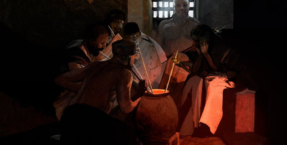 мужчины, пиво, соломинки, картина