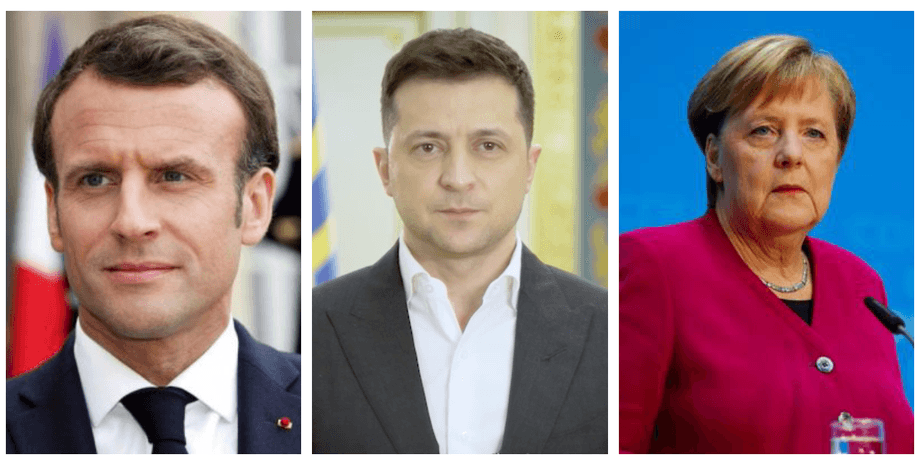 Эмманюэль Макрон, Владимир Зеленский, Ангела Меркель, встреча в Париже, эскалация на Донбассе