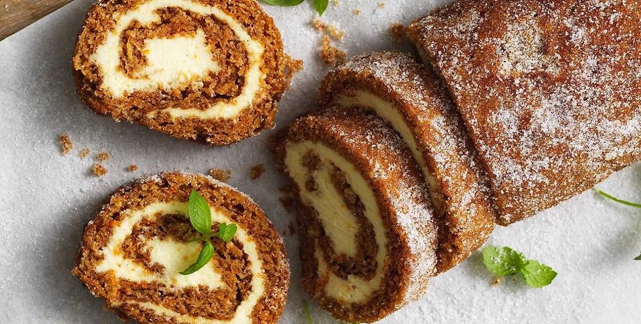 Бисквитный рулет с апельсином и шоколадом, рулет выпечка, сладкий рулет, апельсиновый крем