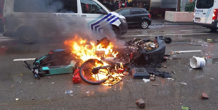 брюссель, беспорядки, пожар