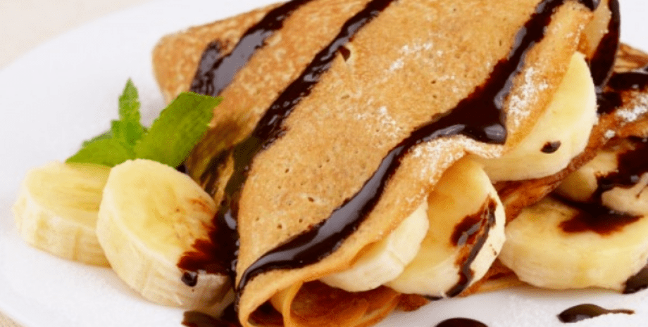 блинчики блинчики, банан, шоколад, завтрак, еда, блюдо