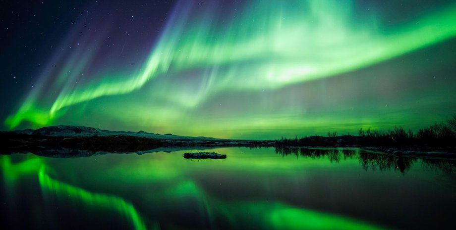 полярное сияние, небо, озеро, фото