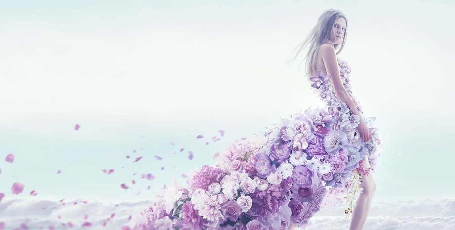 дівчина, плаття з квітів, шлейф, аромат, подарунок дівчині на 8 березня