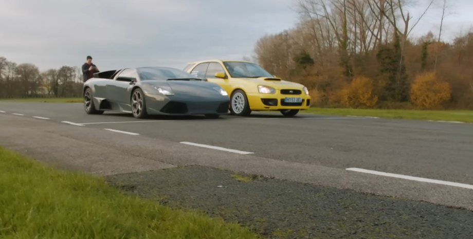 Тюнингованный Subaru Impreza столкнулся с Lamborghini Murcielago на треке