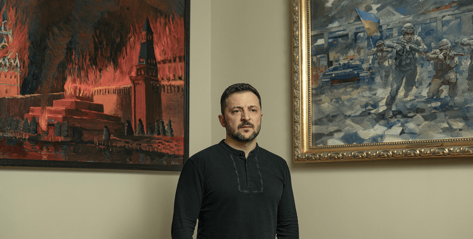 Картини висять у кабінеті Зеленського, сандро антадзе мрія, кремль у вогні, Андрій Холоменюк, картини, саймон шустер