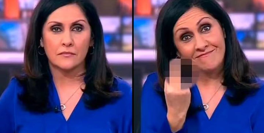 BBC, телеведущая, прямой эфир, курьезы, конфуз, средний палец, видео, Великобритания