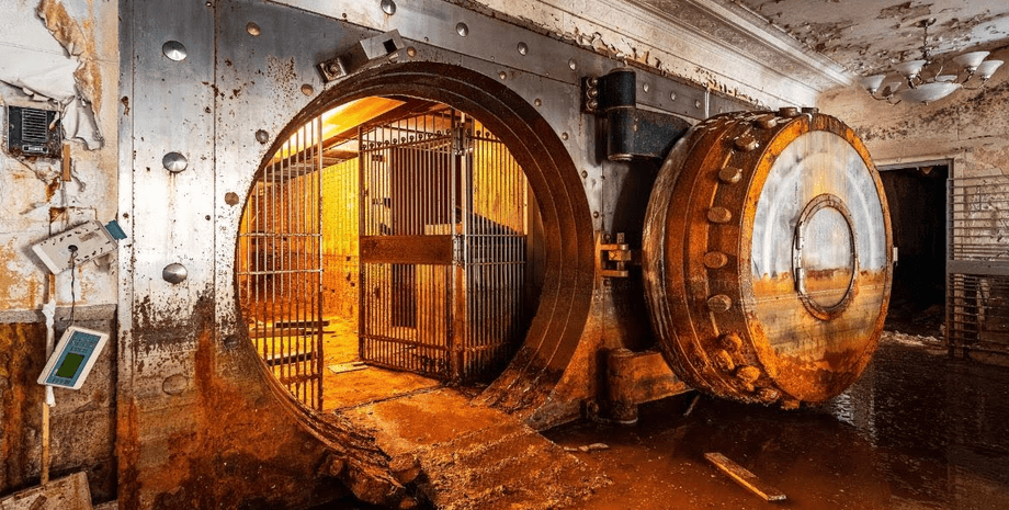 Покинутий банк, незвичайна знахідка, гроші, гроші в покинутому банку, пачки грошей, міський дослідник, знайшли гроші, сейф, старий сейф,