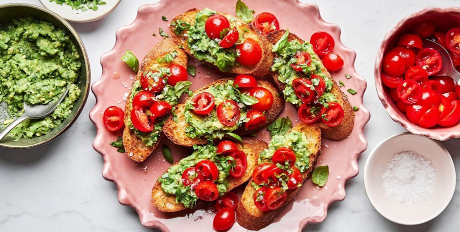 брускетта, помидоры, авокадо, блюдо, еда, закуска