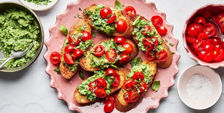 брускетта брускетта, помидоры, авокадо, блюдо, еда, закуска