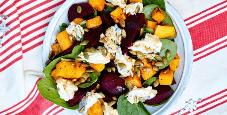 салат, еда, блюдо, тыква, свекла, сыр