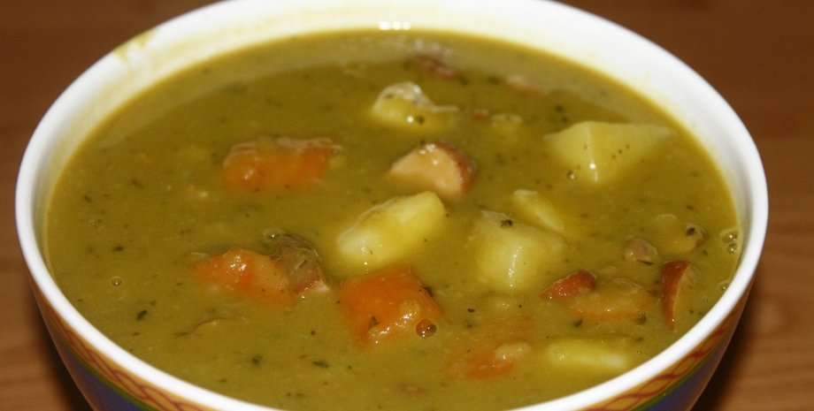 гороховый суп, суп с беконом, суп с грибами
