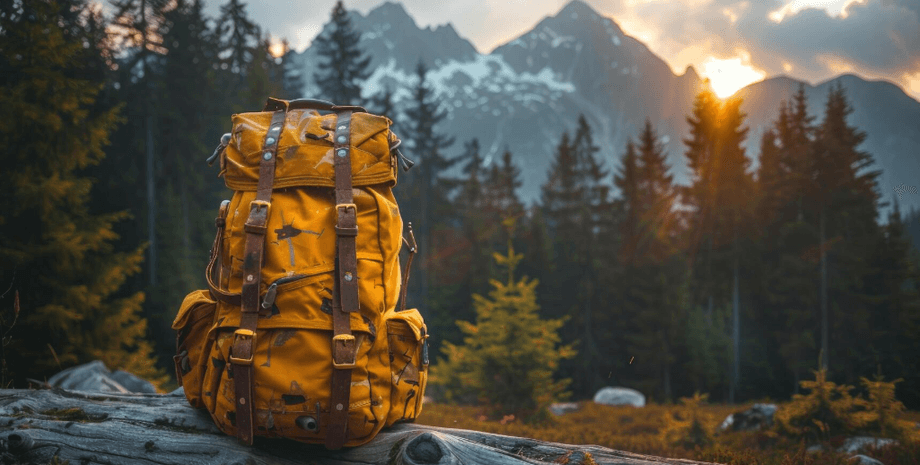 Рюкзак на фоні гір Рюкзак в горах, подорож