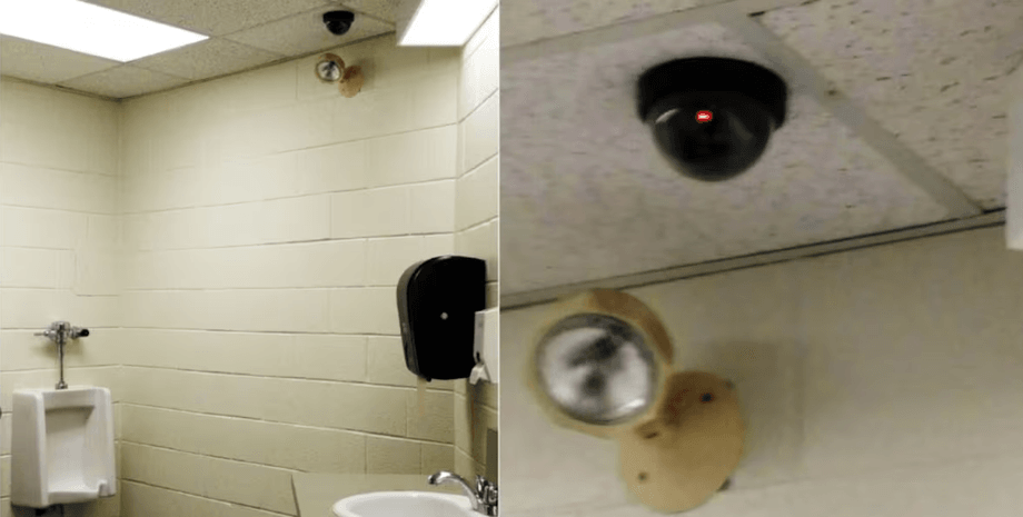 Камера видеонаблюдения, спрятанная в потолке туалета, ставшая доказательством по делу о тайной съемке