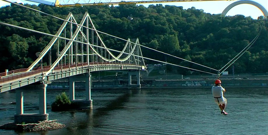 канатная дорога Киев, Киев оборвался трос, зиплайн через Днепр, троллей, троллей аттракцион