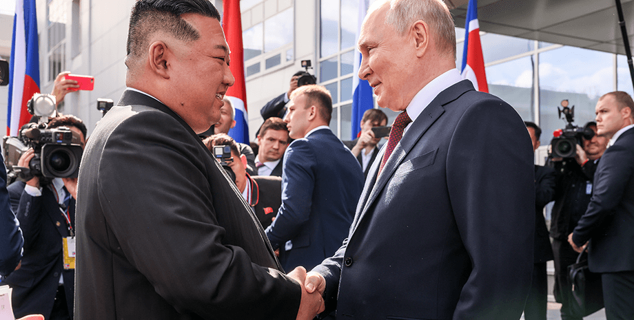 Владимир Путин, Ким Чен Ын, флаг КНДР, флаг РФ