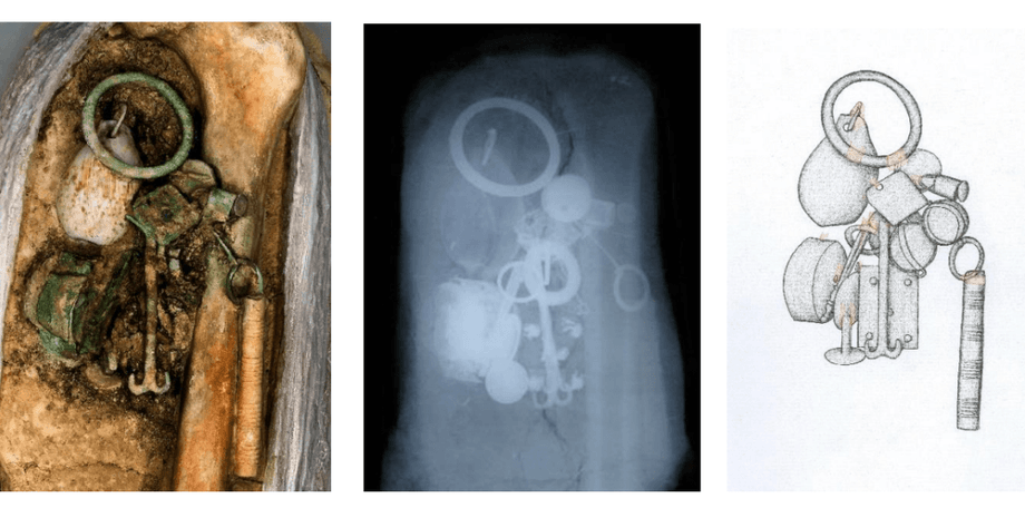 чаривари, Бавария, статус, украшение, бижутерия, археологи, археология, захоронение, талисман, символ, аксессуар, монета, ключ, женщина, культура, бронза, предметы