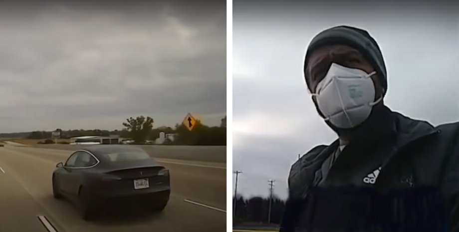 Полиция Tesla автопилот спящий водитель