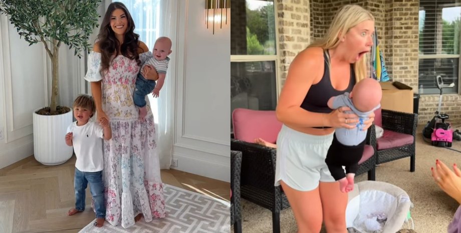 Инфлюенсер Элли Хантер из США с детьми и реакция друзей на новость о новой беременности Блогер Элли Хантер с сыновьями, подруга в шоке от новости о третьей беременности, держа на руках малыша