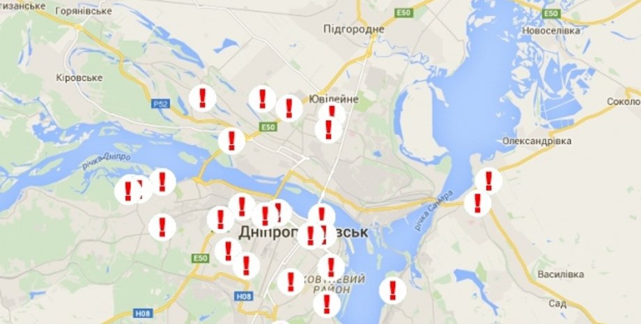 Интерактивная карта нарушений на выборах в Днепропетровске / Фото: скриншот карты