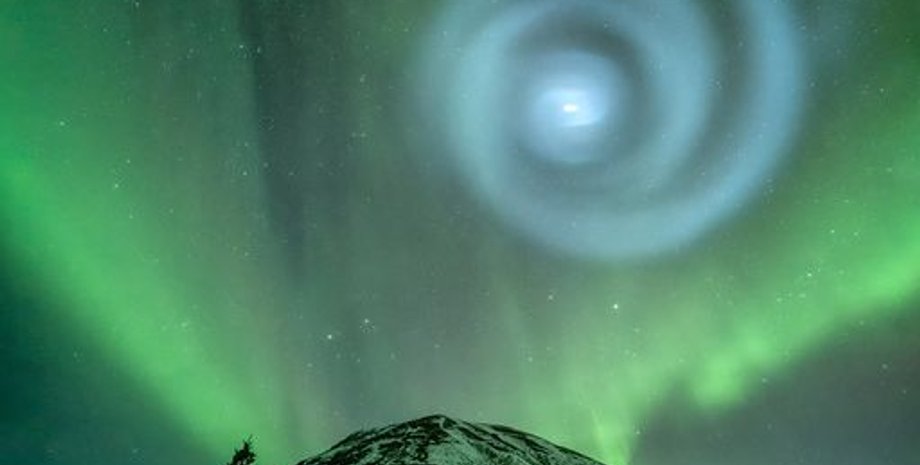 спираль, небо, Аляска, полярное сияние