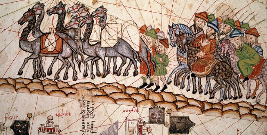 Гравюра "Купцы на Шелковом пути" из Каталонского атласа, 1375 / Фото: Wikimedia Commons