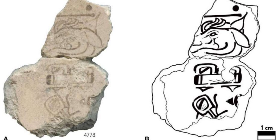 надпись, фреска, олень, фото