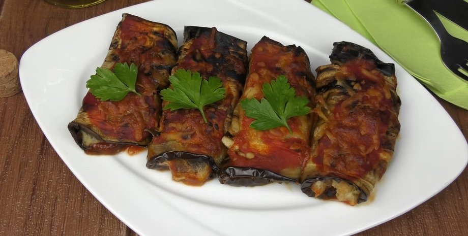 Рулетики з баклажанів, баклажани рецепт, баклажани в духовці