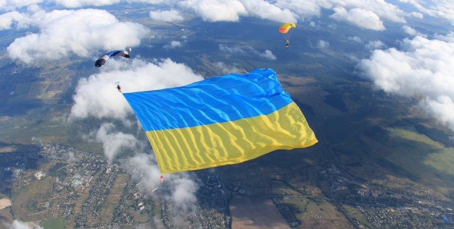 Украина, флаг, небо,