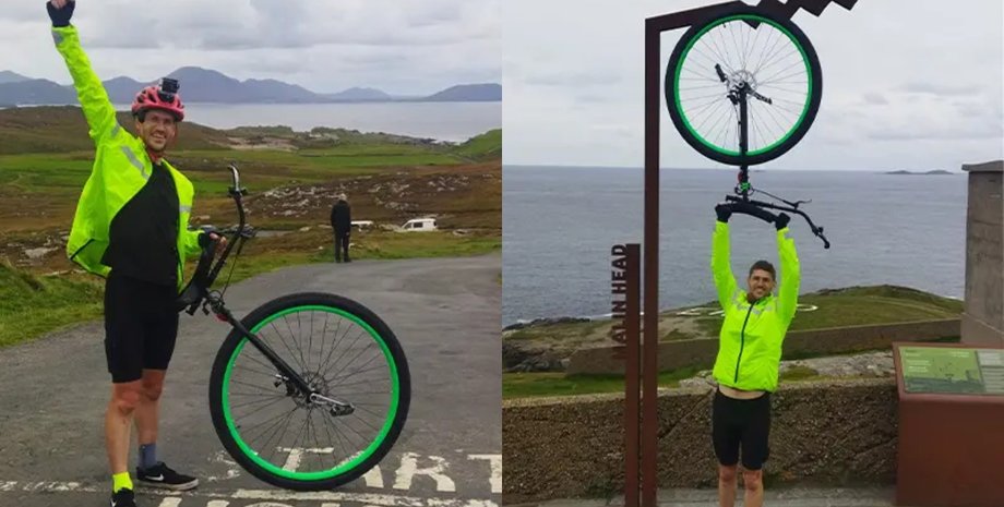 Чоловік поставив рекорд, їзда на одноколісному велосипеді, незвичайний рекорд, світовий рекорд, Книга рекордів Гіннесса,