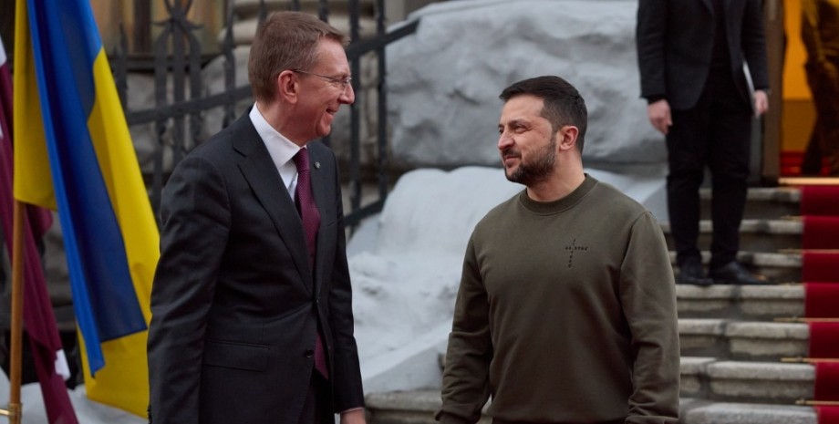 Владимир Зеленский и Эдгарс Ринкевичс Владимир Зеленский, Эдгарс Ринкевичс, президент Латвии, президент Украины, военная помощь, союзники