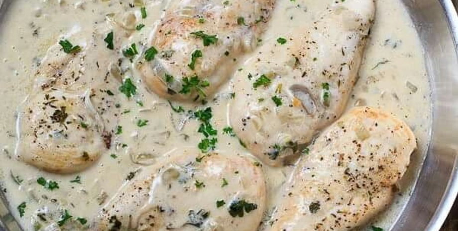Курица в сливочно-грибном соусе, курица в соусе, сливочный соус, курица рецепт