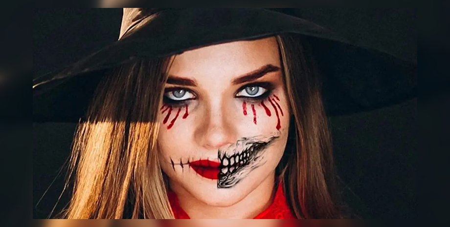 Наклейка на Хэллоуин, маска на Хэллоуин, жуткий макияж, не смывается макияж, не смывается временное тату, Хэллоуин, жуткое лицо, важная встреча