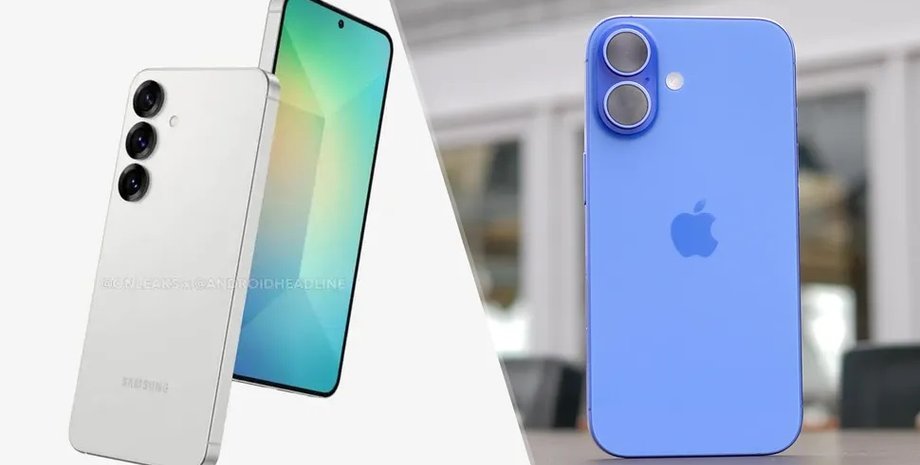 смартфон Samsung Galaxy S25 і смартфон iPhone 16