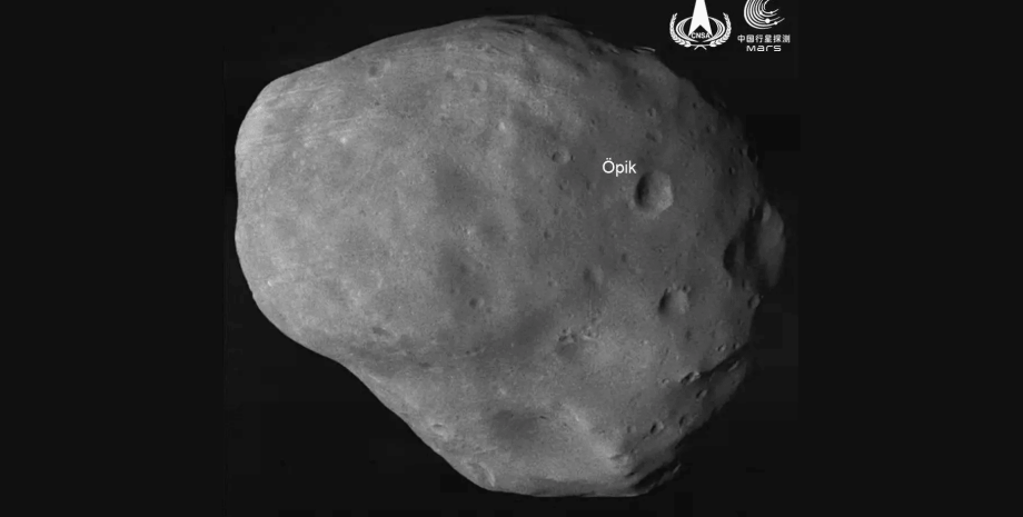 Фобос, спутник Марса, снимок Tianwen 1