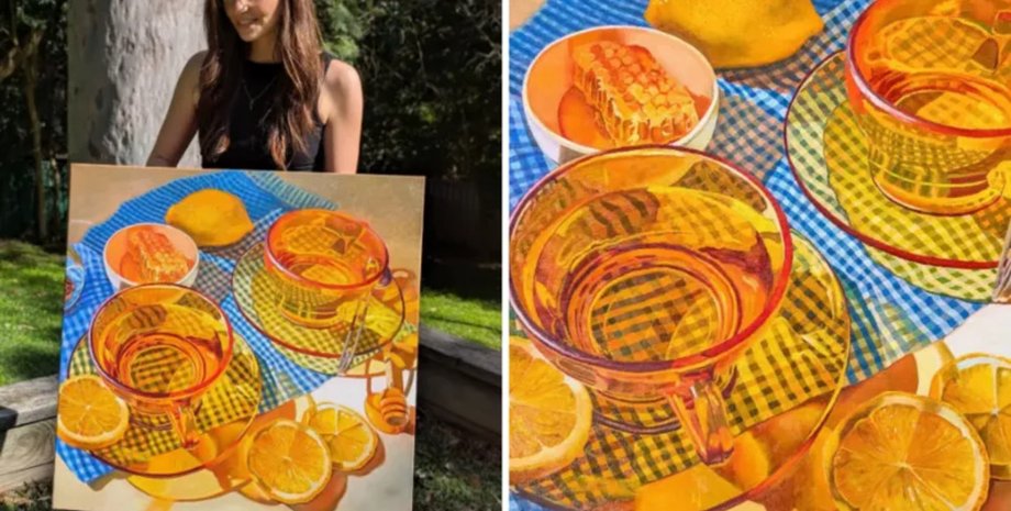 Жінка почала малювати картини, хобі, стала художницею, жінка продала картину, стала знаменитою, чай медом, дорога картина, хобі приносить прибуток